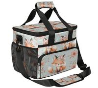 Mexpekil Large Cooler Bag Cute Floral Fox 15L Insulated Lunch Bag Leakproof Soft Beach Cooler Tote with Strap for Picnic Camping Travel Fishing Hiking