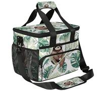 Mexpekil Large Cooler Bag Cute Sloth Tropical Palm Leaves 15L Insulated Lunch Bag Leakproof Soft Beach Cooler Tote with Strap for Picnic Camping Travel Fishing Hiking