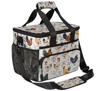 Mexpekil Large Cooler Bag Farm Hen Chicks Floral Pattern 15L Insulated Lunch Bag Leakproof Soft Beach Cooler Tote with Strap for Picnic Camping Travel Fishing Hiking
