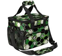 Mexpekil Large Cooler Bag Green Hexagons Soccer Ball 15L Insulated Lunch Bag Leakproof Soft Beach Cooler Tote with Strap for Picnic Camping Travel Fishing Hiking