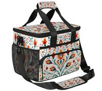 Mexpekil Large Cooler Bag India Ethnic Abstract Floral 15L Insulated Lunch Bag Leakproof Soft Beach Cooler Tote with Strap for Picnic Camping Travel Fishing Hiking