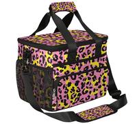 Mexpekil Large Cooler Bag Leopard Cheetah Print Pink Yellow 15L Insulated Lunch Bag Leakproof Soft Beach Cooler Tote with Strap for Picnic Camping Travel Fishing Hiking