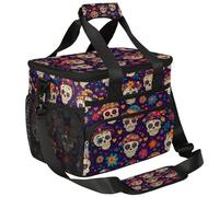Mexpekil Large Cooler Bag Mexico Day Of The Dead Sugar Skull 15L Insulated Lunch Bag Leakproof Soft Beach Cooler Tote with Strap for Picnic Camping Travel Fishing Hiking