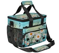 Mexpekil Large Cooler Bag Music Notes Daisy Flowers Blue 15L Insulated Lunch Bag Leakproof Soft Beach Cooler Tote with Strap for Picnic Camping Travel Fishing Hiking
