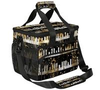 Mexpekil Large Cooler Bag Music Notes Piano Keyboard 15L Insulated Lunch Bag Leakproof Soft Beach Cooler Tote with Strap for Picnic Camping Travel Fishing Hiking