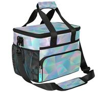 Mexpekil Large Cooler Bag Rainbow Pastel Geometric Iridescent 15L Insulated Lunch Bag Leakproof Soft Beach Cooler Tote with Strap for Picnic Camping Travel Fishing Hiking