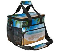 Mexpekil Large Cooler Bag Tropical Beach Palm Trees Sea 15L Insulated Lunch Bag Leakproof Soft Beach Cooler Tote with Strap for Picnic Camping Travel Fishing Hiking