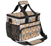 Mexpekil Large Cooler Bag Tropical Palm Tree checkered 15L Insulated Lunch Bag Leakproof Soft Beach Cooler Tote with Strap for Picnic Camping Travel Fishing Hiking