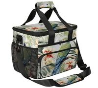 Mexpekil Large Cooler Bag Tropical Parrot Flowers 15L Insulated Lunch Bag Leakproof Soft Beach Cooler Tote with Strap for Picnic Camping Travel Fishing Hiking