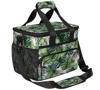 Mexpekil Large Cooler Bag Tropical Pattern Palm Leaves Monstera 15L Insulated Lunch Bag Leakproof Soft Beach Cooler Tote with Strap for Picnic Camping Travel Fishing Hiking