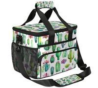 Mexpekil Large Cooler Bag Tropical Plant Cactus Pattern 15L Insulated Lunch Bag Leakproof Soft Beach Cooler Tote with Strap for Picnic Camping Travel Fishing Hiking