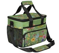 Mexpekil Large Cooler Bag Wildflowers Dragonfly Green Herbs 15L Insulated Lunch Bag Leakproof Soft Beach Cooler Tote with Strap for Picnic Camping Travel Fishing Hiking
