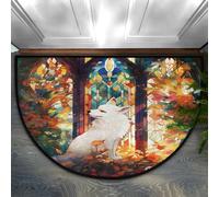 Mexpekil Large Door Mat Autumn White Fox PaintingIndoor Half Moon Welcome Mat for Front Door Entrance Non-Slip Soft Kitchen Mats Bedroom Rug 36" x 24"