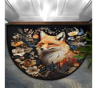 Mexpekil Large Door Mat Floral Animal Fox PaintingIndoor Half Moon Welcome Mat for Front Door Entrance Non-Slip Soft Kitchen Mats Bedroom Rug 36" x 24"
