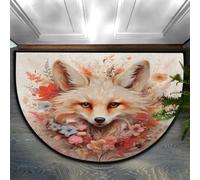 Mexpekil Large Door Mat Floral Artistic Fox PaintingIndoor Half Moon Welcome Mat for Front Door Entrance Non-Slip Soft Kitchen Mats Bedroom Rug 36" x 24"