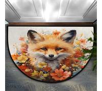 Mexpekil Large Door Mat Floral Fox Art PaintingIndoor Half Moon Welcome Mat for Front Door Entrance Non-Slip Soft Kitchen Mats Bedroom Rug 36" x 24"