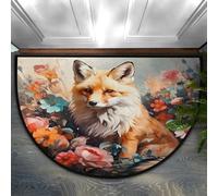Mexpekil Large Door Mat Floral Fox Oil PaintingIndoor Half Moon Welcome Mat for Front Door Entrance Non-Slip Soft Kitchen Mats Bedroom Rug 36" x 24"