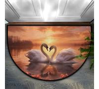 Mexpekil Large Door Mat Love Swan Sunset ArtIndoor Half Moon Welcome Mat for Front Door Entrance Non-Slip Soft Kitchen Mats Bedroom Rug 36" x 24"