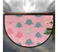 Mexpekil Large Door Mat Pink Green Christmas Tree StarIndoor Half Moon Welcome Mat for Front Door Entrance Non-Slip Soft Kitchen Mats Bedroom Rug 36" x 24"