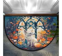 Mexpekil Large Door Mat White Fox Art PaintingIndoor Half Moon Welcome Mat for Front Door Entrance Non-Slip Soft Kitchen Mats Bedroom Rug 36" x 24"