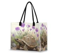 Mexpekil Large Utility Tote Bag for Women Foldable Beach Tote Bag Desert Tortoise Purple Wildflowers Travel Handbag for Work Shopping Gym Swimming Picnic