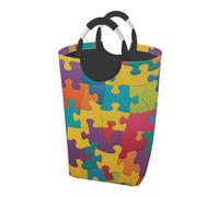 Mexpekil Laundry Basket Colorful Jigsaw Puzzle Pattern Laundry Bags Collapsible Washing Baskets Clothes hampers with Handles for Bathroom Bedroom Nursery Camping Travel