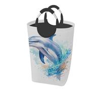 Mexpekil Laundry Basket Watercolor sea Dolphin jumping art painting Laundry Bags Collapsible Washing Baskets Clothes hampers with Handles for Bathroom Bedroom Nursery Camping Travel