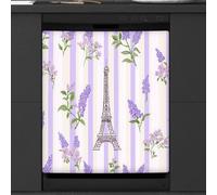 Mexpekil Lavender Flower Stripes Eiffel Tower Dishwasher Magnet Cover 21x26 in, Decorative Waterproof Dishwasher Magnetic Cover Sticker for Kitchen Appliances