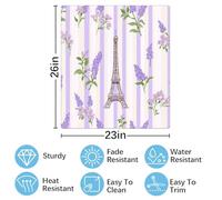 Mexpekil Lavender Flower Stripes Eiffel Tower Dishwasher Magnet Cover 23x26 in, Decorative Waterproof Dishwasher Magnetic Cover Sticker for Kitchen Appliances