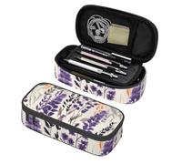 Mexpekil Lavender Plant Pencil Case for Girls Boys with Compartments Large Pen Organizer Bag Zipper Multi-Use Pouch for School Supplies, Makeup Cosmetics, Kids, Adults