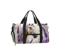 Mexpekil Lavender Roses Horse Gym Bag with Shoe Compartment Waterproof Duffel Bag Large Overnight Weekend Bags Travel Holdall for Women Men Teens