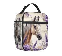 Mexpekil Lavender Roses Horse Insulated Lunch Bag for Women Men Thermal Lunch Box Portable Picnic Cooler Bag with Side Mesh Pocket Adults Lunchbox for Work