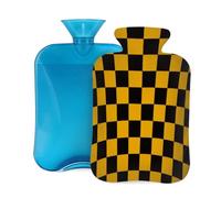 Mexpekil Leakproof Hot Water Bottle with Soft Flannel Cover 2L | Black Yellow Checkered Large Hot Water Bag for Pain Relief, Warm Hands, Feet & Body Ideal Gifts for Adults Kids