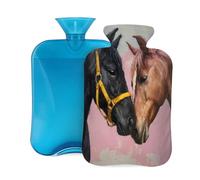 Mexpekil Leakproof Hot Water Bottle with Soft Flannel Cover 2L | Black Yellow Horses Large Hot Water Bag for Pain Relief, Warm Hands, Feet & Body Ideal Gifts for Adults Kids