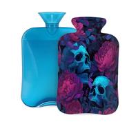Mexpekil Leakproof Hot Water Bottle with Soft Flannel Cover 2L | Blue Skulls Dark Pink Flower Large Hot Water Bag for Pain Relief, Warm Hands, Feet & Body Ideal Gifts for Adults Kids