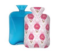 Mexpekil Leakproof Hot Water Bottle with Soft Flannel Cover 2L | Bright Pink Flowers Pattern Large Hot Water Bag for Pain Relief, Warm Hands, Feet & Body Ideal Gifts for Adults Kids