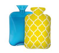 Mexpekil Leakproof Hot Water Bottle with Soft Flannel Cover 2L | Bright Yellow Geometric Large Hot Water Bag for Pain Relief, Warm Hands, Feet & Body Ideal Gifts for Adults Kids