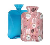 Mexpekil Leakproof Hot Water Bottle with Soft Flannel Cover 2L | Bunnies Eggs Flower Pink Large Hot Water Bag for Pain Relief, Warm Hands, Feet & Body Ideal Gifts for Adults Kids