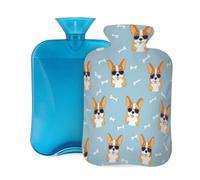 Mexpekil Leakproof Hot Water Bottle with Soft Flannel Cover 2L | Cartoon Corgis Bones Large Hot Water Bag for Pain Relief, Warm Hands, Feet & Body Ideal Gifts for Adults Kids