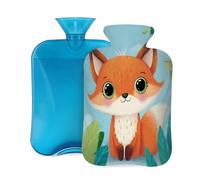 Mexpekil Leakproof Hot Water Bottle with Soft Flannel Cover 2L | Cartoon Fox Leaves Large Hot Water Bag for Pain Relief, Warm Hands, Feet & Body Ideal Gifts for Adults Kids