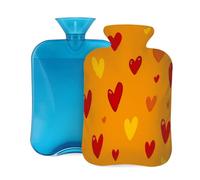 Mexpekil Leakproof Hot Water Bottle with Soft Flannel Cover 2L | Cartoon Heart Yellow Red Large Hot Water Bag for Pain Relief, Warm Hands, Feet & Body Ideal Gifts for Adults Kids