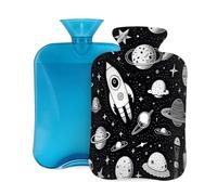 Mexpekil Leakproof Hot Water Bottle with Soft Flannel Cover 2L | Cartoon Planet Rocket Large Hot Water Bag for Pain Relief, Warm Hands, Feet & Body Ideal Gifts for Adults Kids