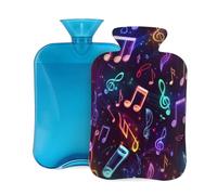 Mexpekil Leakproof Hot Water Bottle with Soft Flannel Cover 2L | Colorful Musical Notes Neon Large Hot Water Bag for Pain Relief, Warm Hands, Feet & Body Ideal Gifts for Adults Kids