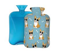 Mexpekil Leakproof Hot Water Bottle with Soft Flannel Cover 2L | Corgis Sunglasses Bones Large Hot Water Bag for Pain Relief, Warm Hands, Feet & Body Ideal Gifts for Adults Kids