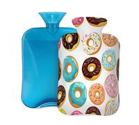 Mexpekil Leakproof Hot Water Bottle with Soft Flannel Cover 2L | Donuts Sweet Food Large Hot Water Bag for Pain Relief, Warm Hands, Feet & Body Ideal Gifts for Adults Kids