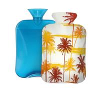 Mexpekil Leakproof Hot Water Bottle with Soft Flannel Cover 2L | Hawaiian Orange Coconut Tree Large Hot Water Bag for Pain Relief, Warm Hands, Feet & Body Ideal Gifts for Adults Kids
