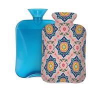 Mexpekil Leakproof Hot Water Bottle with Soft Flannel Cover 2L | Mandala Bloom Floral Large Hot Water Bag for Pain Relief, Warm Hands, Feet & Body Ideal Gifts for Adults Kids