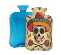 Mexpekil Leakproof Hot Water Bottle with Soft Flannel Cover 2L | Mexican Dead Skull Large Hot Water Bag for Pain Relief, Warm Hands, Feet & Body Ideal Gifts for Adults Kids