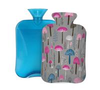 Mexpekil Leakproof Hot Water Bottle with Soft Flannel Cover 2L | Mushrooms Pink Blue Large Hot Water Bag for Pain Relief, Warm Hands, Feet & Body Ideal Gifts for Adults Kids