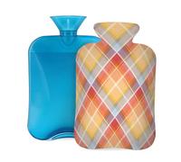 Mexpekil Leakproof Hot Water Bottle with Soft Flannel Cover 2L | Orange Pink Blue Plaid Large Hot Water Bag for Pain Relief, Warm Hands, Feet & Body Ideal Gifts for Adults Kids